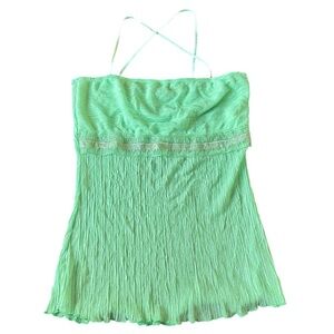 Vanity Y2K Mint Green Crinkle Cami Top Size M Spaghetti Strap Boho Fairycore